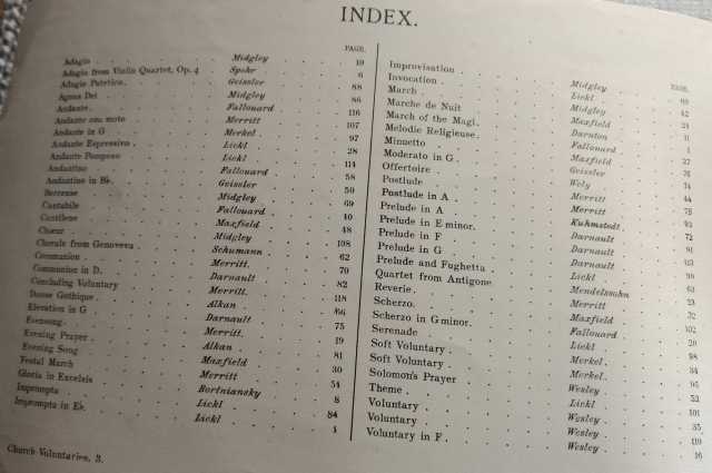 Church Voluntaries Contents