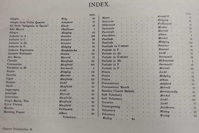 Church Voluntaries Contents